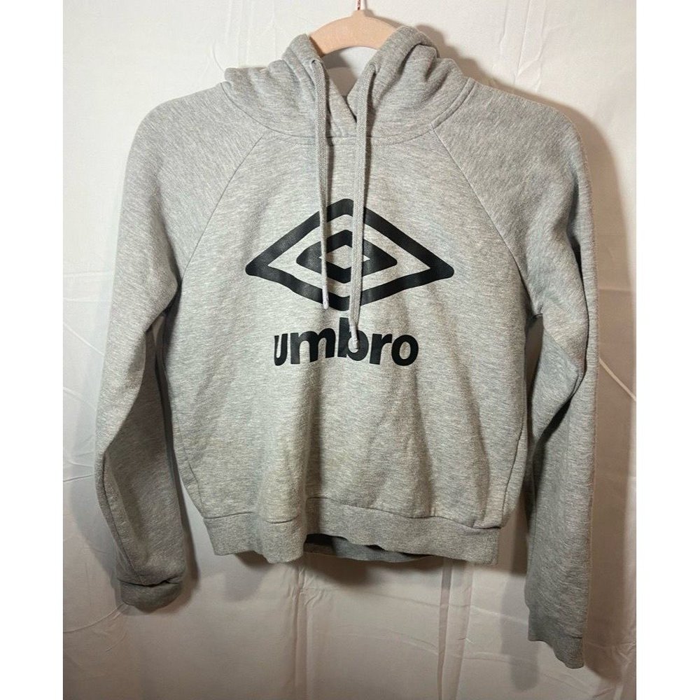 Umbro Hoodie Sweatshirt Boys Small Gray Black Heathered Long Sleeve Drawstring